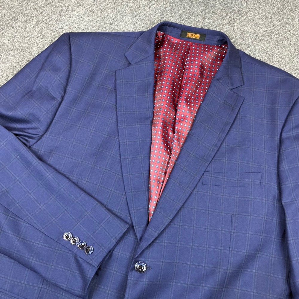 Steven Land Terroni Navy Blue Windowpane Super 150s Wool Blazer Sport Coat 50R
